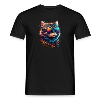 Colorful Cute Cat with Sunglasses Animal Design - Männer T-Shirt - Schwarz - Vorne - AI Model Male 178 light (178cm)