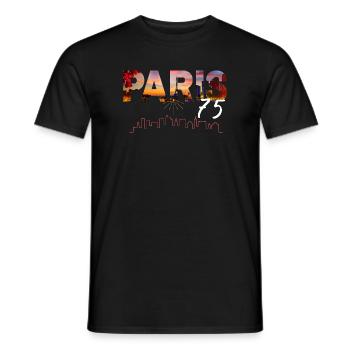 Paris Neon Skyline Sunset - Men's T-Shirt - black - Front - AI Model Male 178 light (178cm)