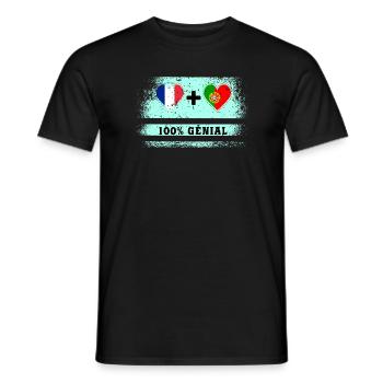 Drapeau France et Portugal 100% génial - T-shirt homme - noir - Devant - AI Model Male 178 light (178cm)