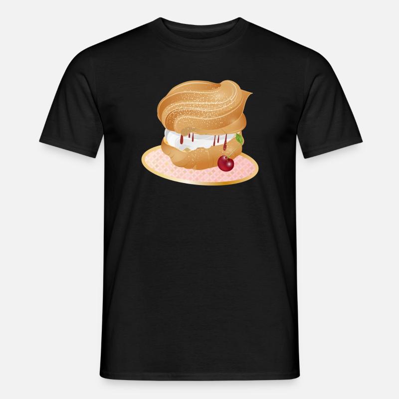 Mit Sahne und Kirsche gefüllter Windbeutel - Männer T-Shirt - Schwarz