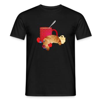 Breakfast still life with croissant, coffee, berries - Men's T-Shirt - black - Front - AI Model Male 178 light (178cm)