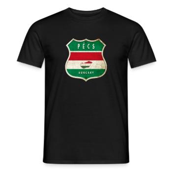 Design du drapeau de Pécs (Hongrie) - T-shirt homme - noir - Devant - AI Model Male 178 light (178cm)