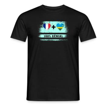 Drapeau France et Rwanda 100% génial - T-shirt homme - noir - Devant - AI Model Male 178 light (178cm)
