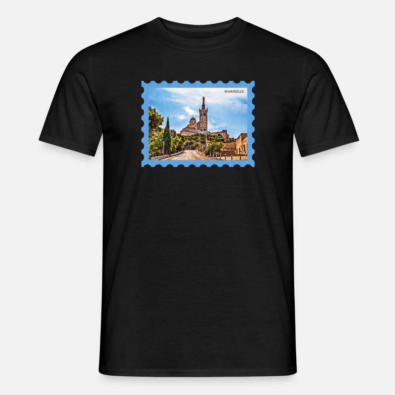 Marseille Basilika Postkarte - Männer T-Shirt - Schwarz