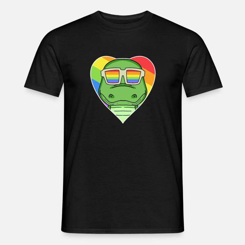 Regenbogen - Krokodil mit Brille - Männer T-Shirt - Schwarz