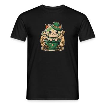 Chat dans le pot de fleurs Fête de la Saint-Patrick - T-shirt homme - noir - Devant - AI Model Male 178 light (178cm)