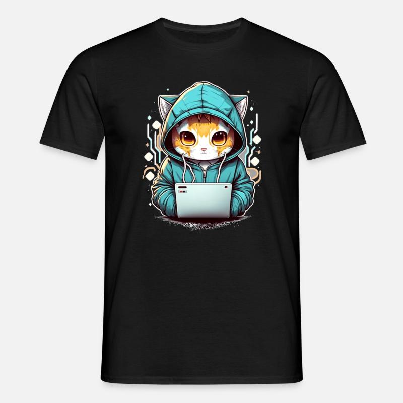 Coding cat - Männer T-Shirt - Schwarz