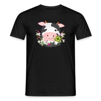 cute cow with shamrock for farm fans - Men's T-Shirt - black - Front - AI Model Male 178 light (178cm)