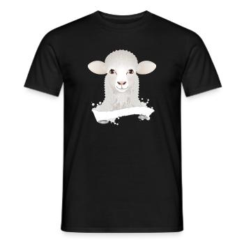 A cute sheep as a portrait with banner - Men's T-Shirt - black - Front - AI Model Male 178 light (178cm)