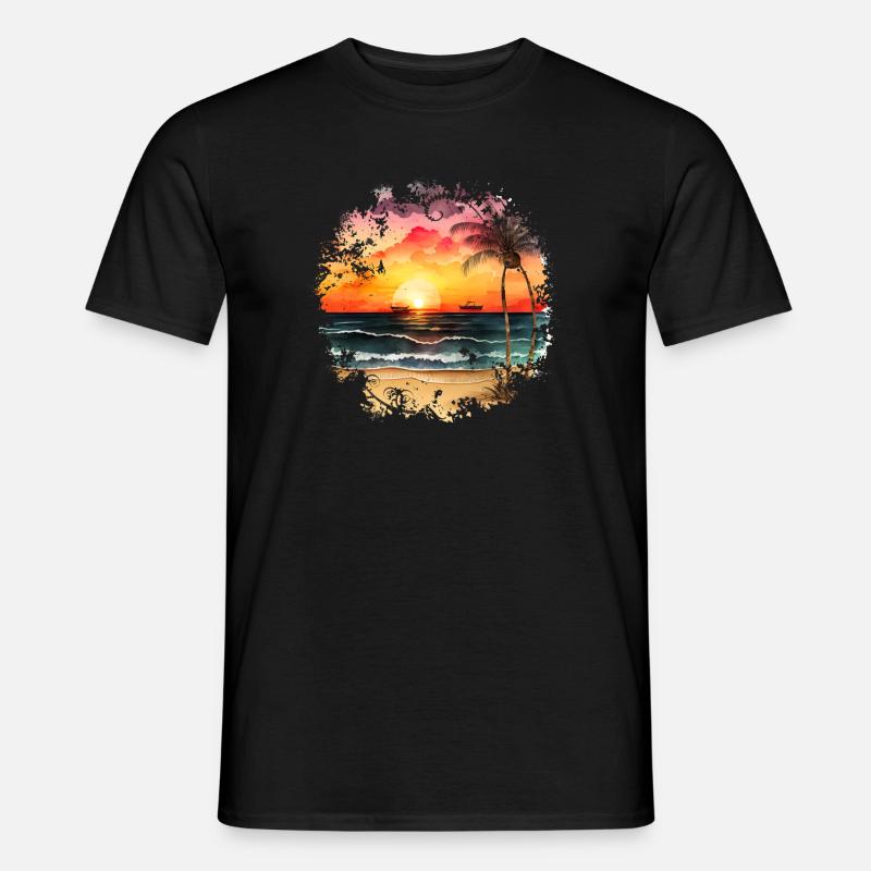 Coucher de soleil sur la plage tropicale - T-shirt homme - noir