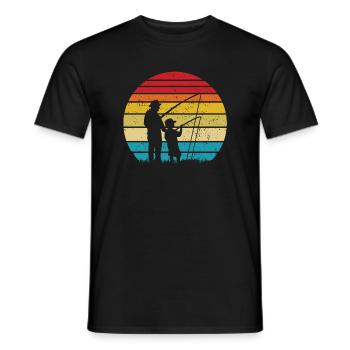 Sunset Fishing Silhouette: Father & Child - Men's T-Shirt - black - Front - AI Model Male 178 light (178cm)