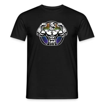 Power Figure in Rainbow Halos Bodybuilder - Men's T-Shirt - black - Front - AI Model Male 178 light (178cm)