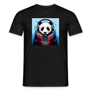 Panda mit Neon Kopfhörern - Männer T-Shirt - Schwarz - Vorne - AI Model Male 178 light (178cm)