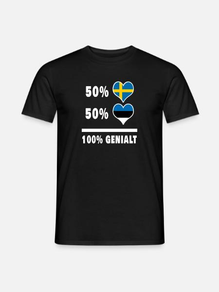 Estland och Sverige 100 % Genialt flagga - T-shirt herr - svart