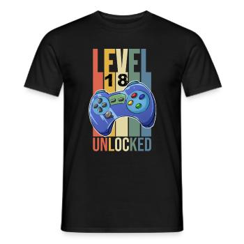Gamer Shirt Level Unlocked Controller - Männer T-Shirt - Schwarz - Vorne - AI Model Male 178 light (178cm)