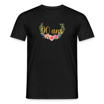 90 Ans Floral Aquarelle Doré - T-shirt homme - noir - Devant - AI Model Male 178 light (178cm)