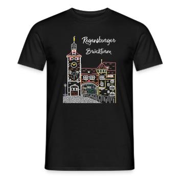 Regensburg, Brückturm, Strichzeichnung, Bayern - Männer T-Shirt - Schwarz - Vorne - AI Model Male 178 light (178cm)