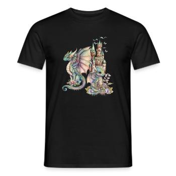 Fantasy Dragon with Fairytale Castle - Men's T-Shirt - black - Front - AI Model Male 178 light (178cm)