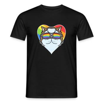 Rainbow - Cat Persian cat with glasses and heart - Men's T-Shirt - black - Front - AI Model Male 178 light (178cm)