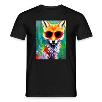 Neon fox with red sunglasses - Men's T-Shirt - black - Front - AI Model Male 178 light (178cm)