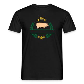 Cochon en couronne de laurier vert avec couronne jaune d’or - T-shirt homme - noir - Devant - AI Model Male 178 light (178cm)
