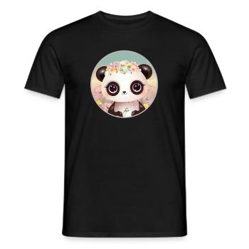 niedlicher Panda auf einer Blumenwiese im Frühling - Männer T-Shirt - Schwarz - Vorne - AI Model Male 178 light (178cm)