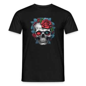 Crâne avec des roses - T-shirt homme - noir - Devant - AI Model Male 178 light (178cm)