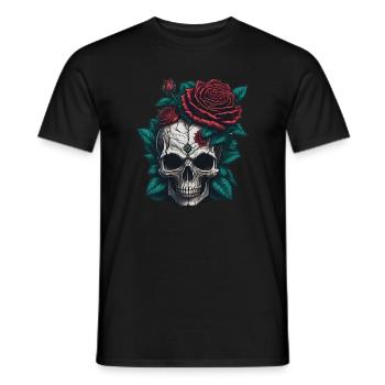 Skull with roses - Men's T-Shirt - black - Front - AI Model Male 178 light (178cm)