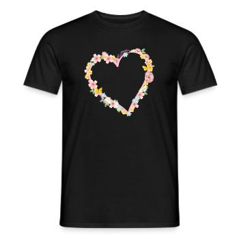 Cadre coeur rose décoré de fleurs abondantes - T-shirt homme - noir - Devant - AI Model Male 178 light (178cm)