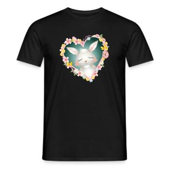 niedlicher weißer Hase träumt im Blüten Herz - Männer T-Shirt - Schwarz - Vorne - AI Model Male 178 light (178cm)