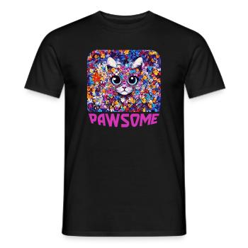 Pawsome - Katze in Blumen - Männer T-Shirt - Schwarz - Vorne - AI Model Male 178 light (178cm)
