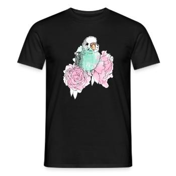 Budgerigars and peonies - Men's T-Shirt - black - Front - AI Model Male 178 light (178cm)