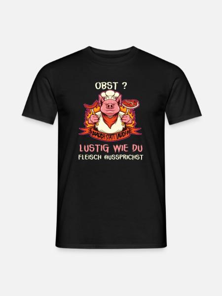 Witziges Schwein mit Fleischspruch - Männer T-Shirt - Schwarz