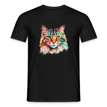 Chat Maine Coon Psychédélique Colorée - T-shirt homme - noir - Devant - AI Model Male 178 light (178cm)