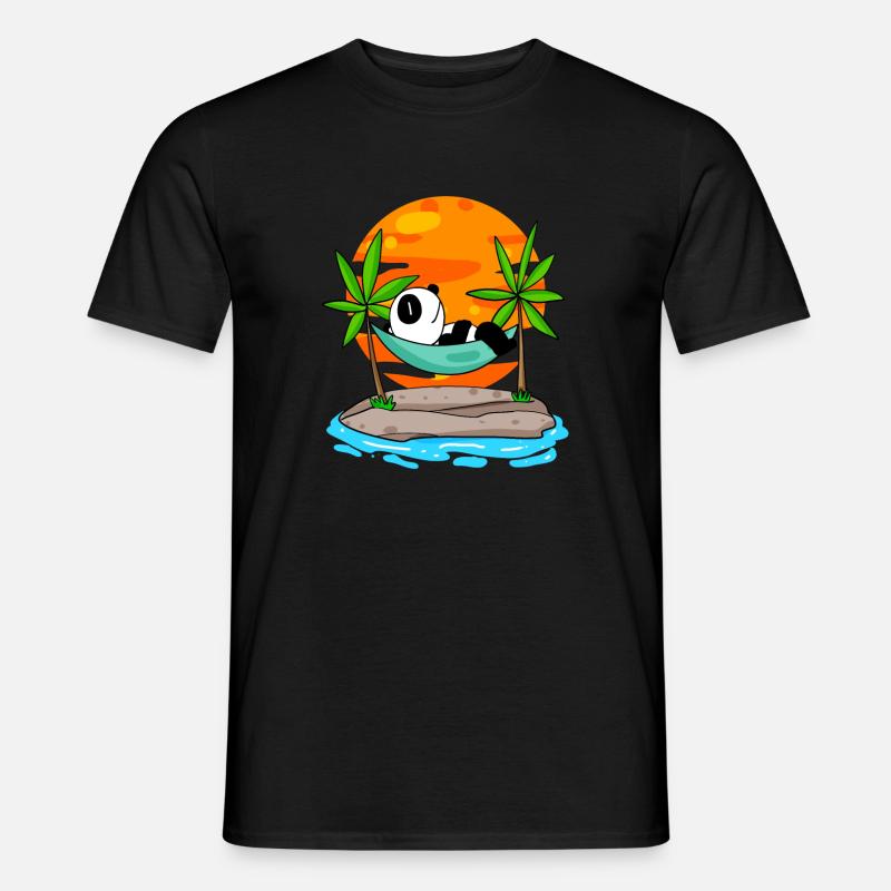 Panda am Strand - Männer T-Shirt - Schwarz