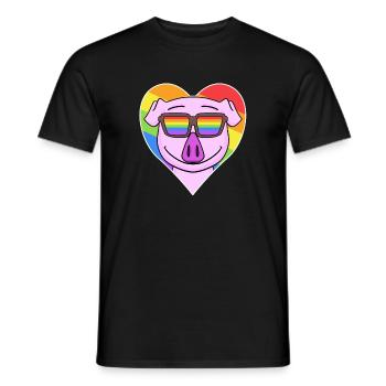 Rainbow - pig with glasses and heart - Men's T-Shirt - black - Front - AI Model Male 178 light (178cm)