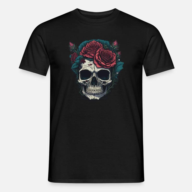 Totenkopf mit Rosen - Männer T-Shirt - Schwarz