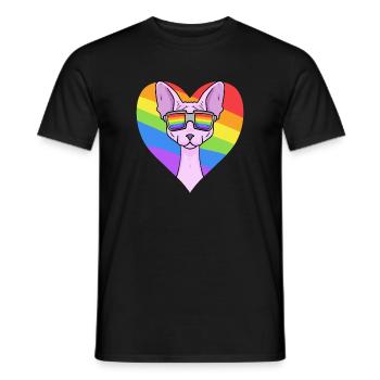 Regenbogen - Katze Sphynx-Katze mit Brille - Männer T-Shirt - Schwarz - Vorne - AI Model Male 178 light (178cm)