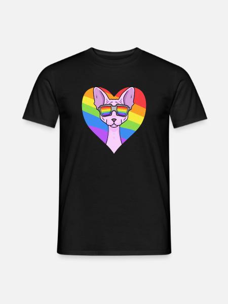 Regenbogen - Katze Sphynx-Katze mit Brille - Männer T-Shirt - Schwarz