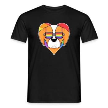 Rainbow - Dog Spaniel Breton with glasses - Men's T-Shirt - black - Front - AI Model Male 178 light (178cm)