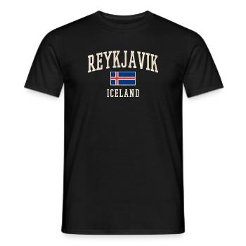 Reykjavik Iceland Vintage Flag Tee - Men's T-Shirt - black - Front - AI Model Male 178 light (178cm)