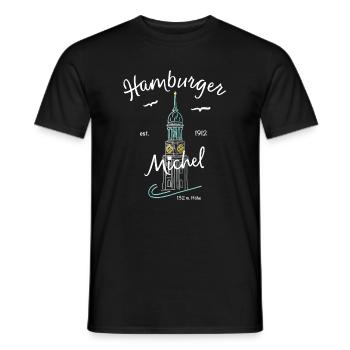 Hamburger Michel, Kirchturm, Germany - Men's T-Shirt - black - Front - AI Model Male 178 light (178cm)