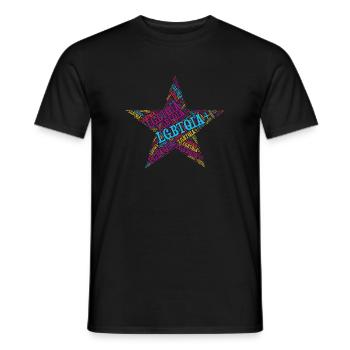 LGBTQIA+ Star Word Cloud Lgbt Gay Pride T-Shirt - Men's T-Shirt - black - Front - AI Model Male 178 light (178cm)