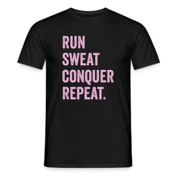 Run. Sweat. Conquer. Repeat. - Men's T-Shirt - black - Front - AI Model Male 178 light (178cm)