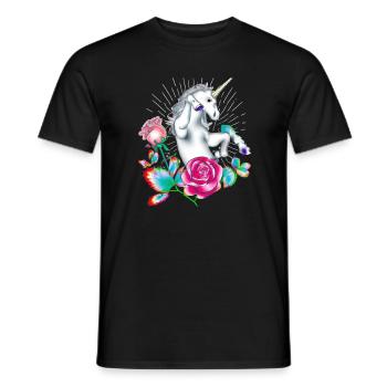 Enchanted Unicorn and Floral Fantasy - Men's T-Shirt - black - Front - AI Model Male 178 light (178cm)