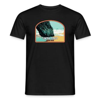 Illustration of Adraga Beach, Sintra Portugal - Men's T-Shirt - black - Front - AI Model Male 178 light (178cm)