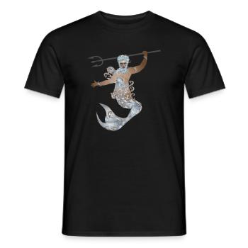 geheimnisvoller Wassermann mit Dreizack und Flosse - Männer T-Shirt - Schwarz - Vorne - AI Model Male 178 light (178cm)