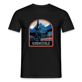 Illustration vue emblématique de Grenoble - T-shirt homme - noir - Devant - AI Model Male 178 light (178cm)