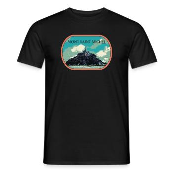 Illustration in blue and green of Mont Saint Michel - Men's T-Shirt - black - Front - AI Model Male 178 light (178cm)