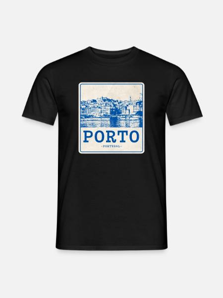 Porto Blau Vintage Skyline - Männer T-Shirt - Schwarz